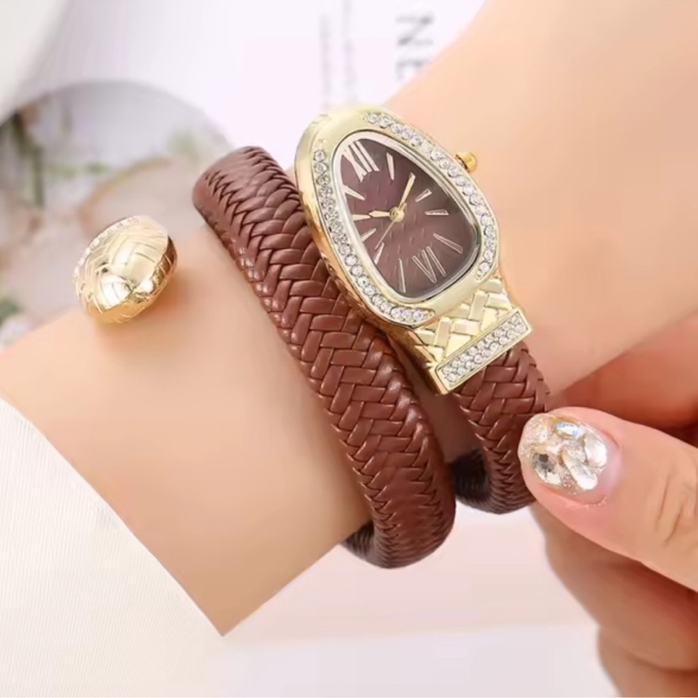 Serpenti Brown Gold Braided Snake Wrap Women's Watch